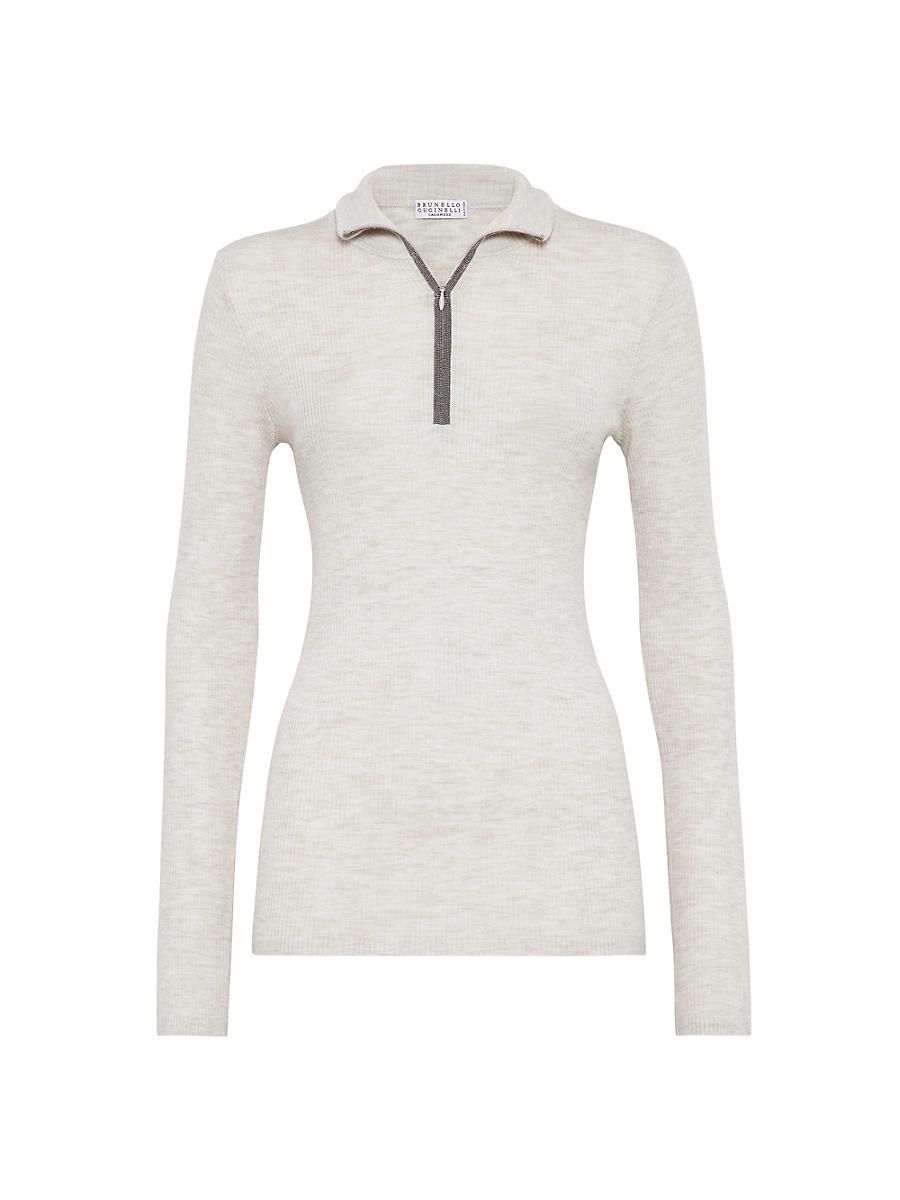 Womens Virgin Wool and Cashmere Rib Lightweight Sweater Product Image