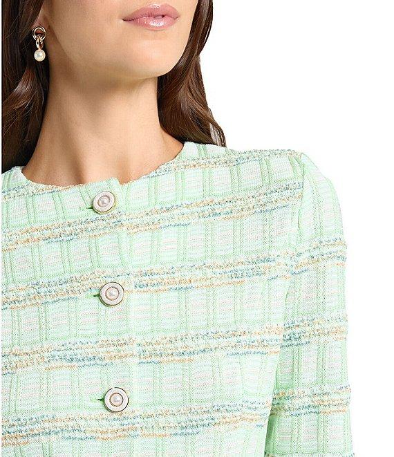 MISOOK Tailored Soft Plaid Textured Knit Round Neck Bracelet Sleeve Jacket Product Image