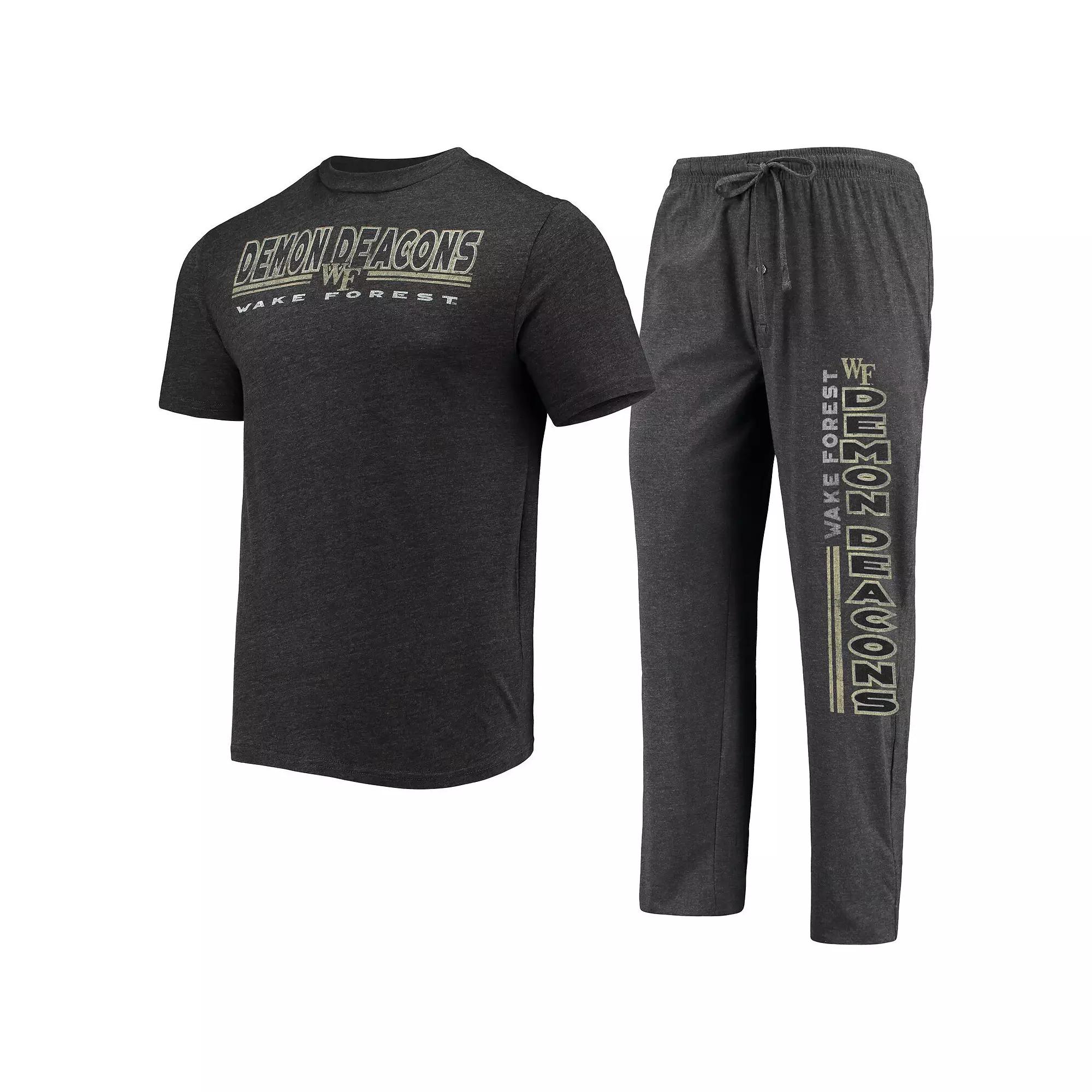 Men's Concepts Sport Heathered Charcoal/Black Wake Forest Demon Deacons Meter T-Shirt & Pants Sleep Set,  Product Image