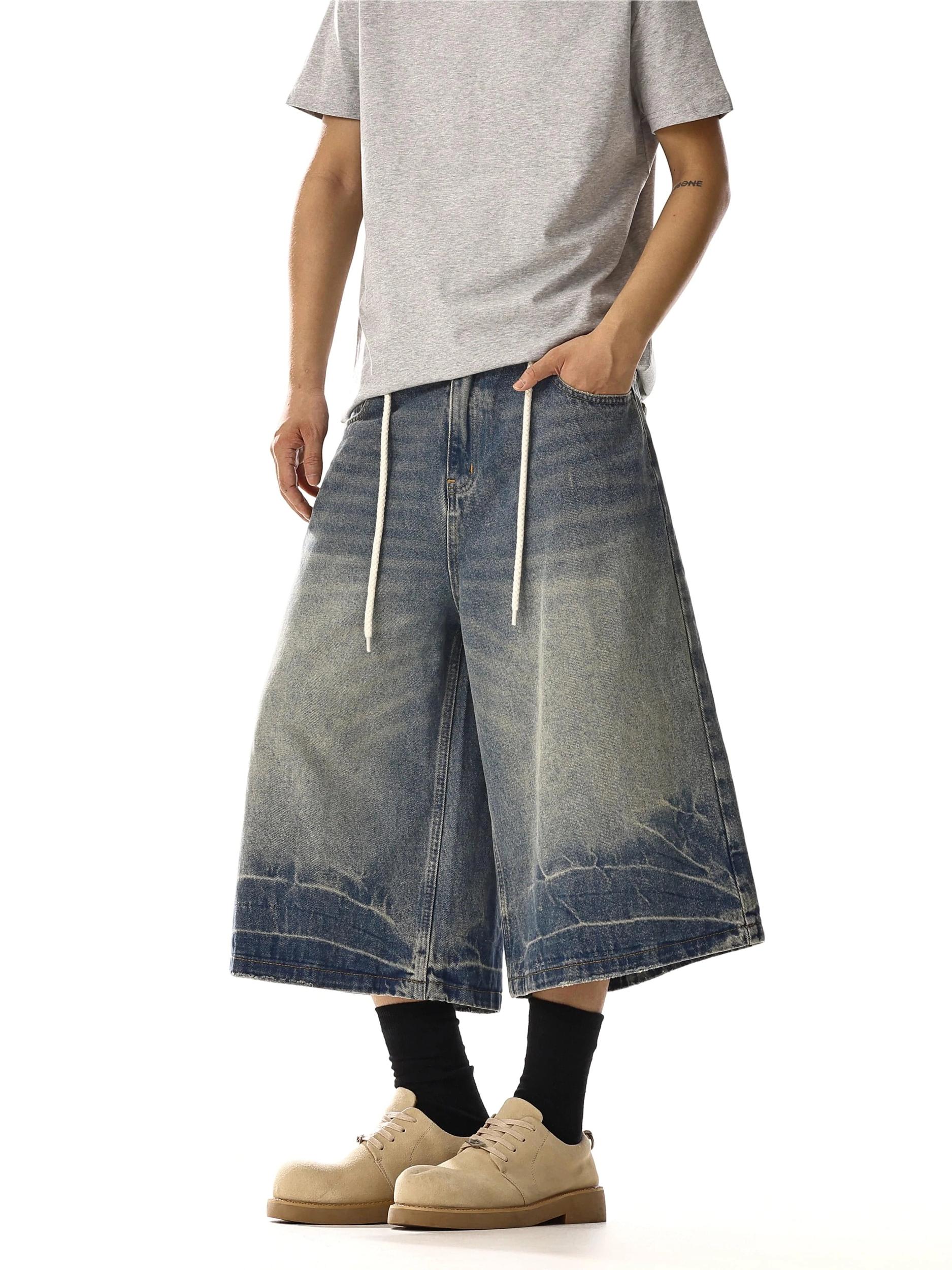 RT No. 18123 DRAWSTRING WASHED DENIM SHORTS Product Image