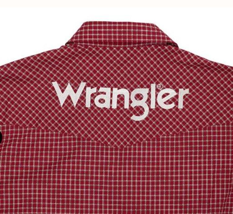 SALE Wrangler® Men's L/S Red/White Plaid Logo Snap Shirt Product Image