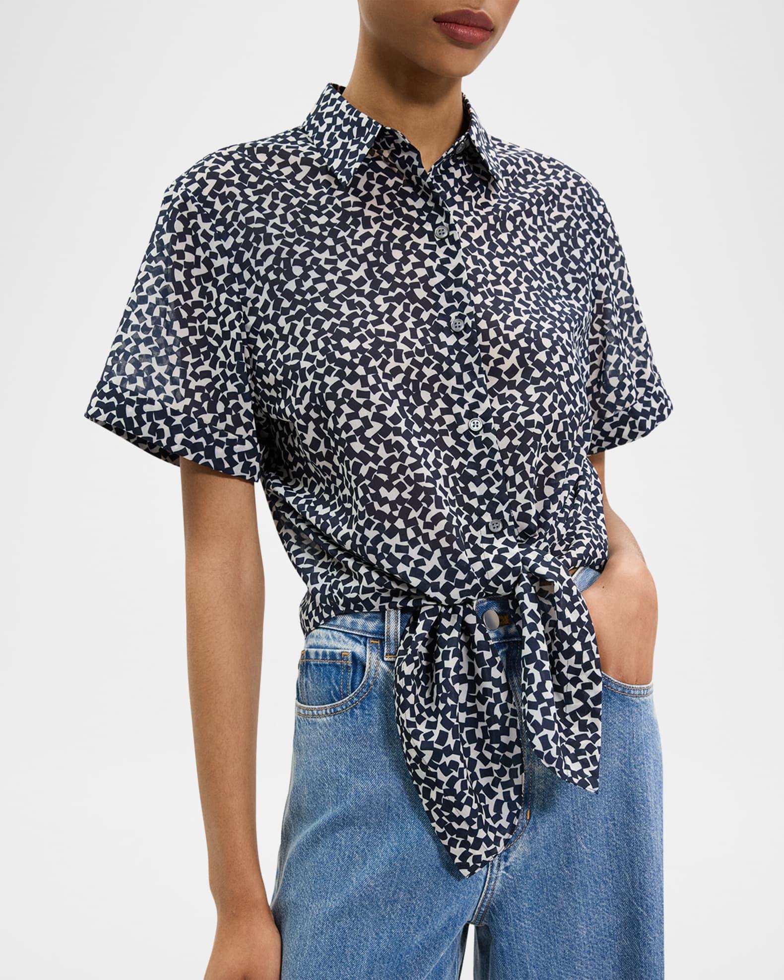 Geometric-Print Tie-Front Shirt  Product Image