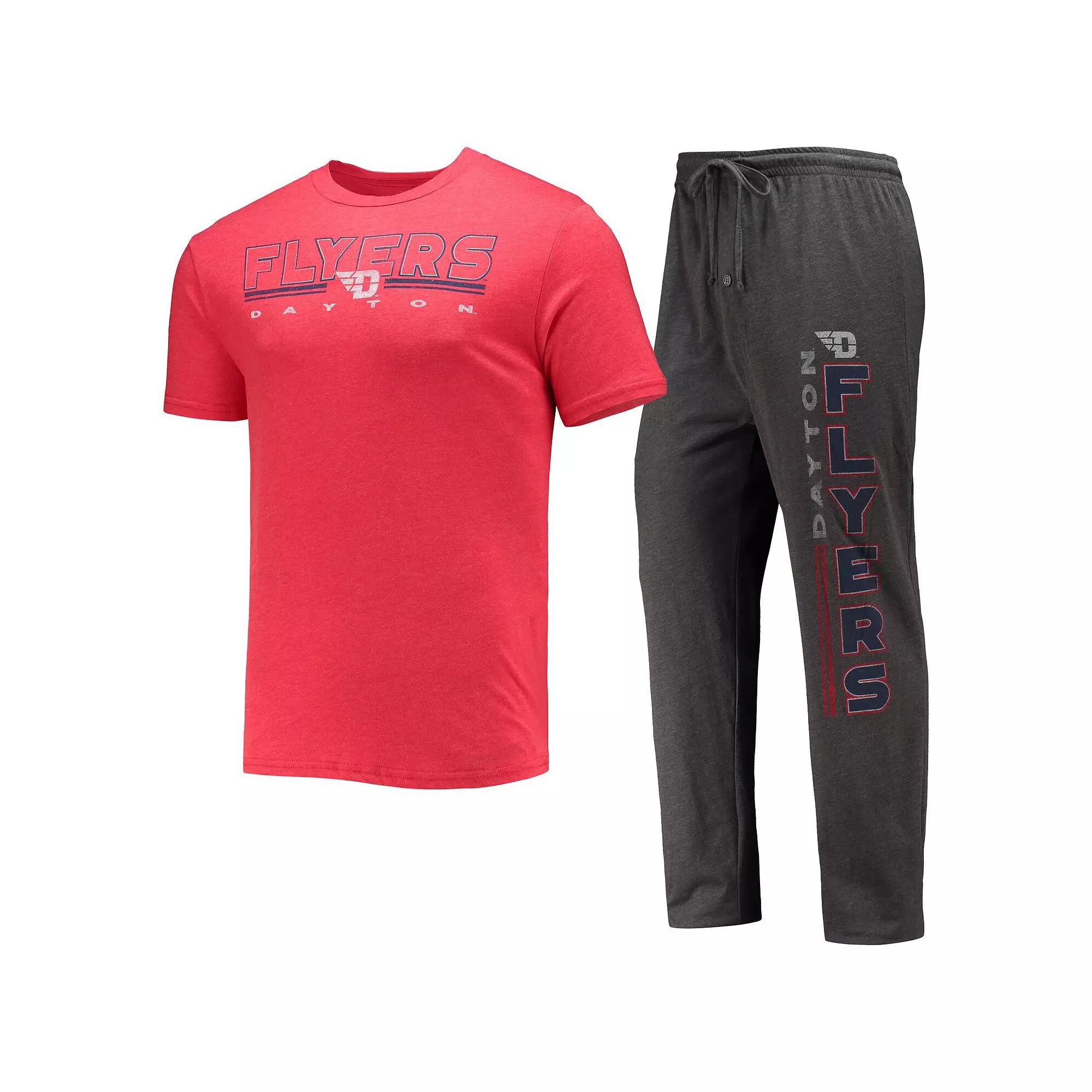 Men's Concepts Sport Heathered Charcoal/Red Dayton Flyers Meter T-Shirt & Pants Sleep Set,  Product Image