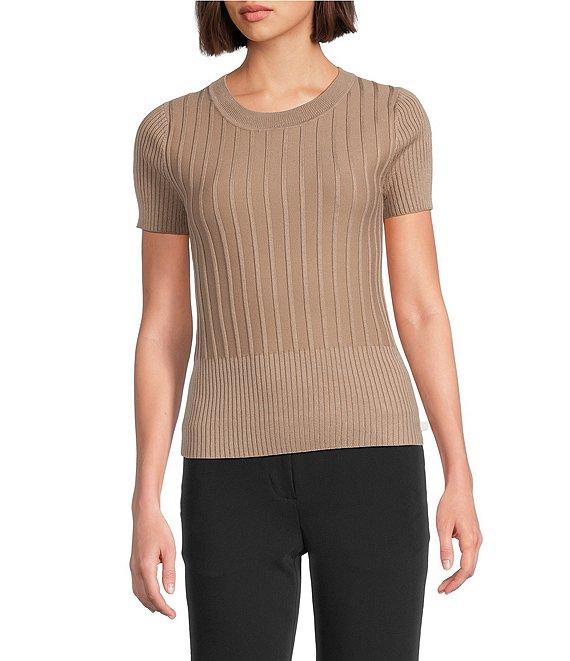 KARL LAGERFELD PARIS Knit Round Neck Short Sleeve Top Product Image