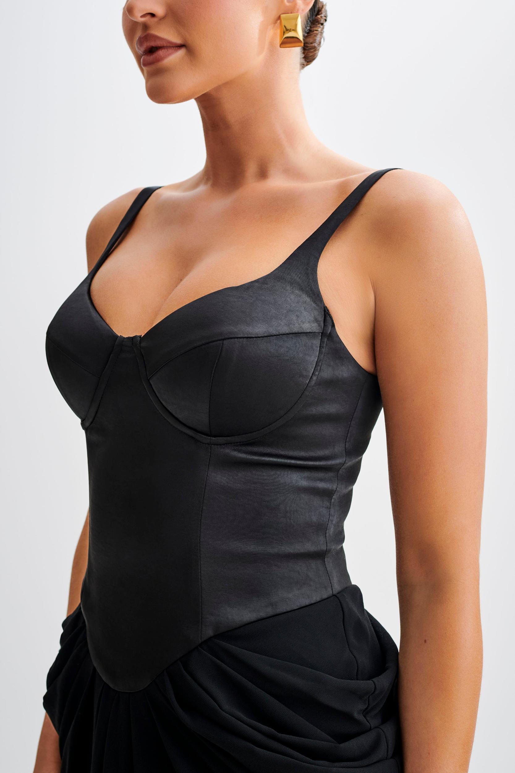 Leila Satin Corset Maxi Dress - Black Product Image