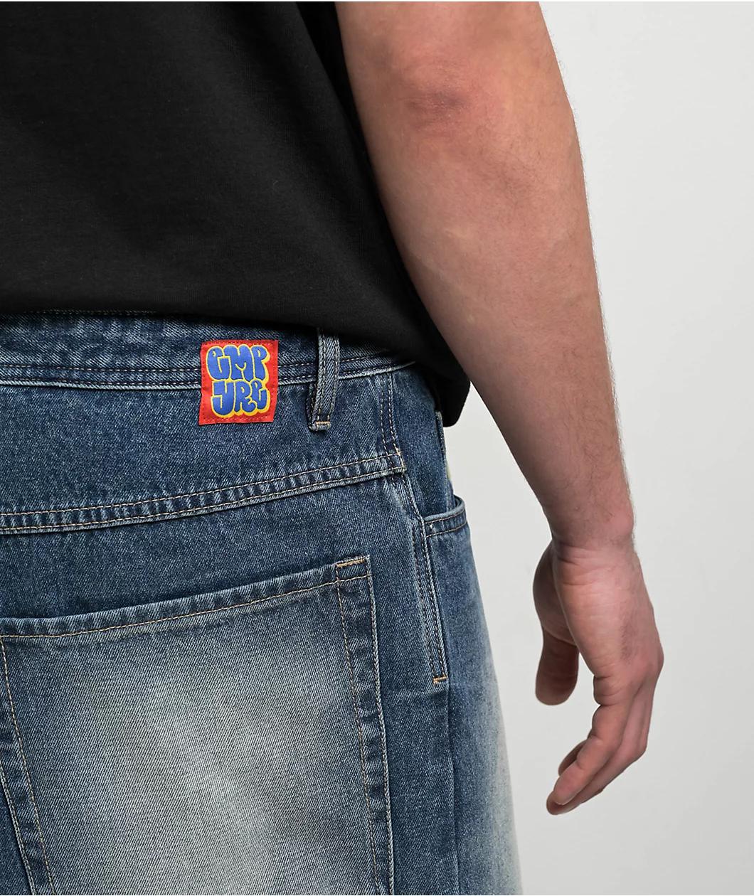 Empyre Ultra Loose Medium Blue Wash Denim Skate Shorts Product Image