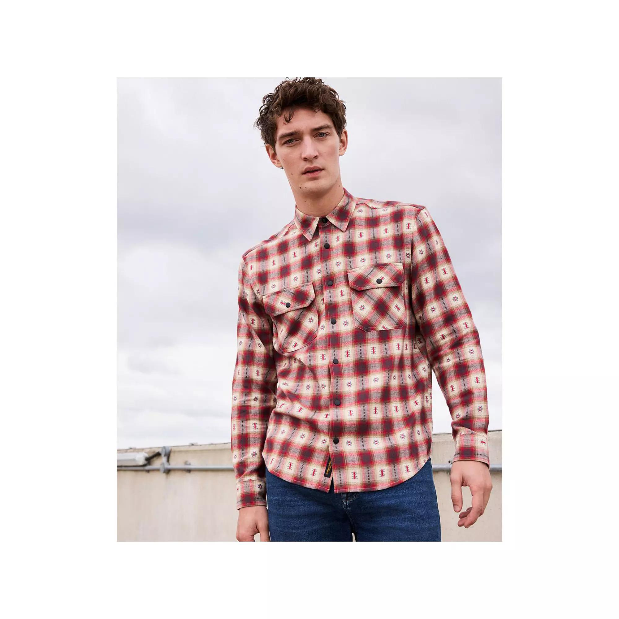 Men's NEXT Check Tribal Shirt, Size: XXL, Red Product Image