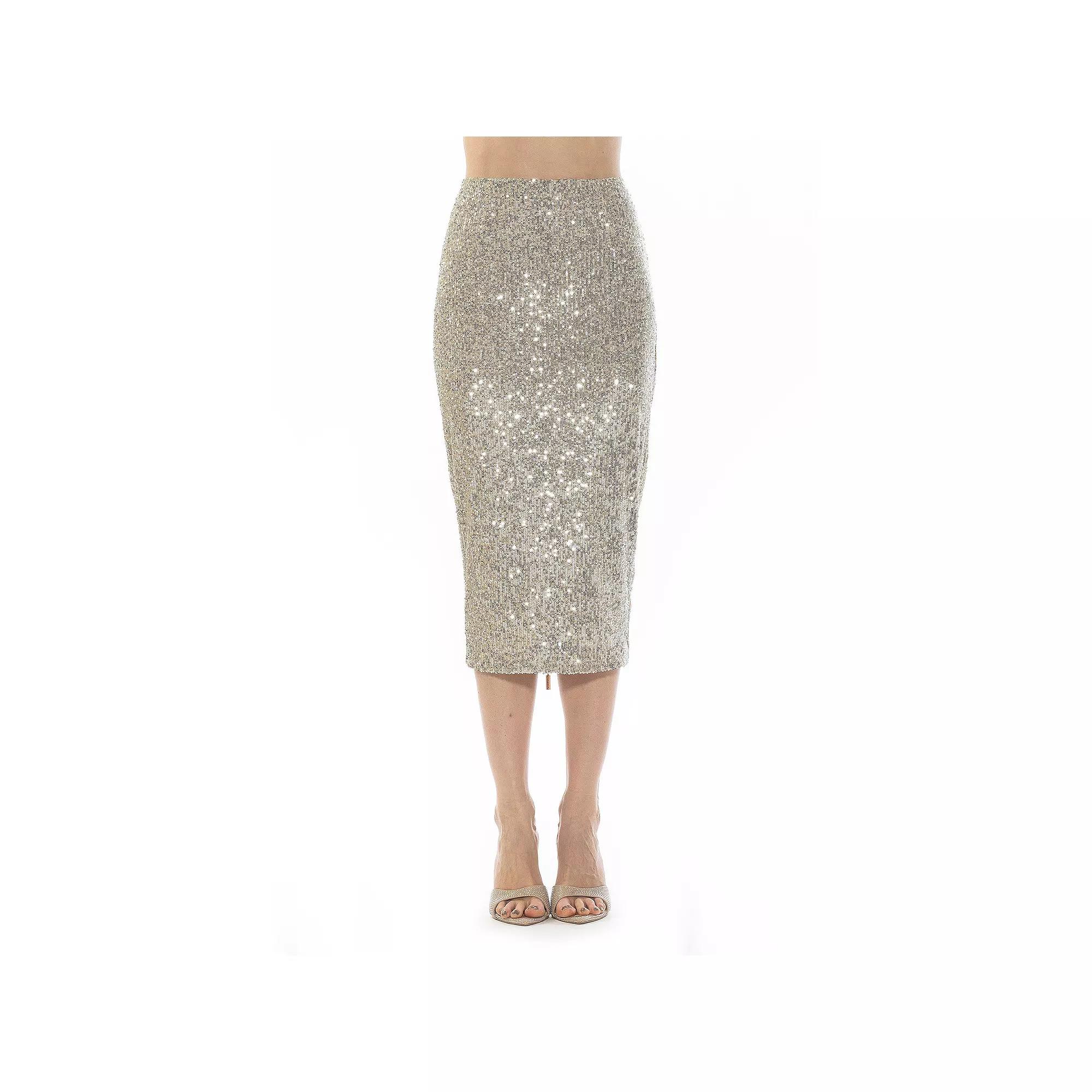 Women's ALEXIA ADMOR Ana Midi Sequin Pencil Skirt with Full Back Expose,  Product Image