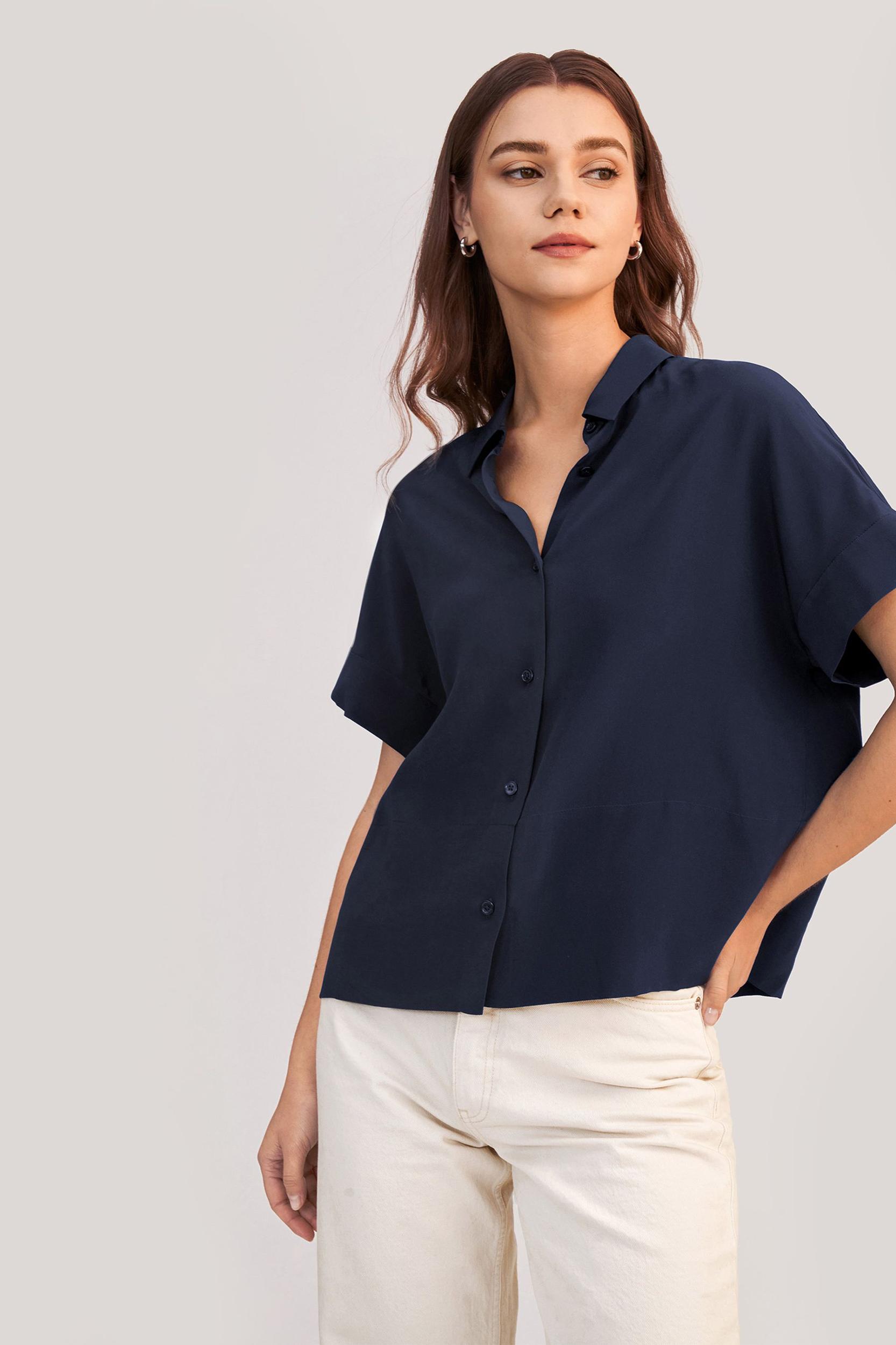 Casual Short Sleeves Loose Silk T-Shirt Product Image