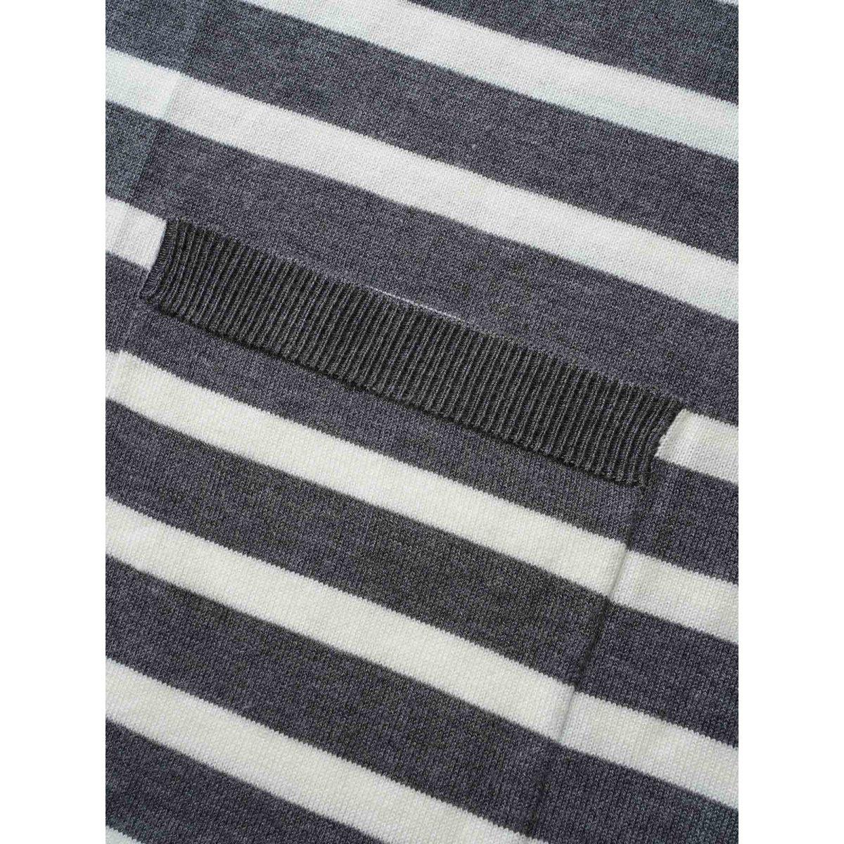 Plus Size Striped Lantern Sleeve Patched Pocket Cardigan DimGray Women Casual Loose Long Sleeve Everyday Cardigans BloomChic 22-24/3X Product Image