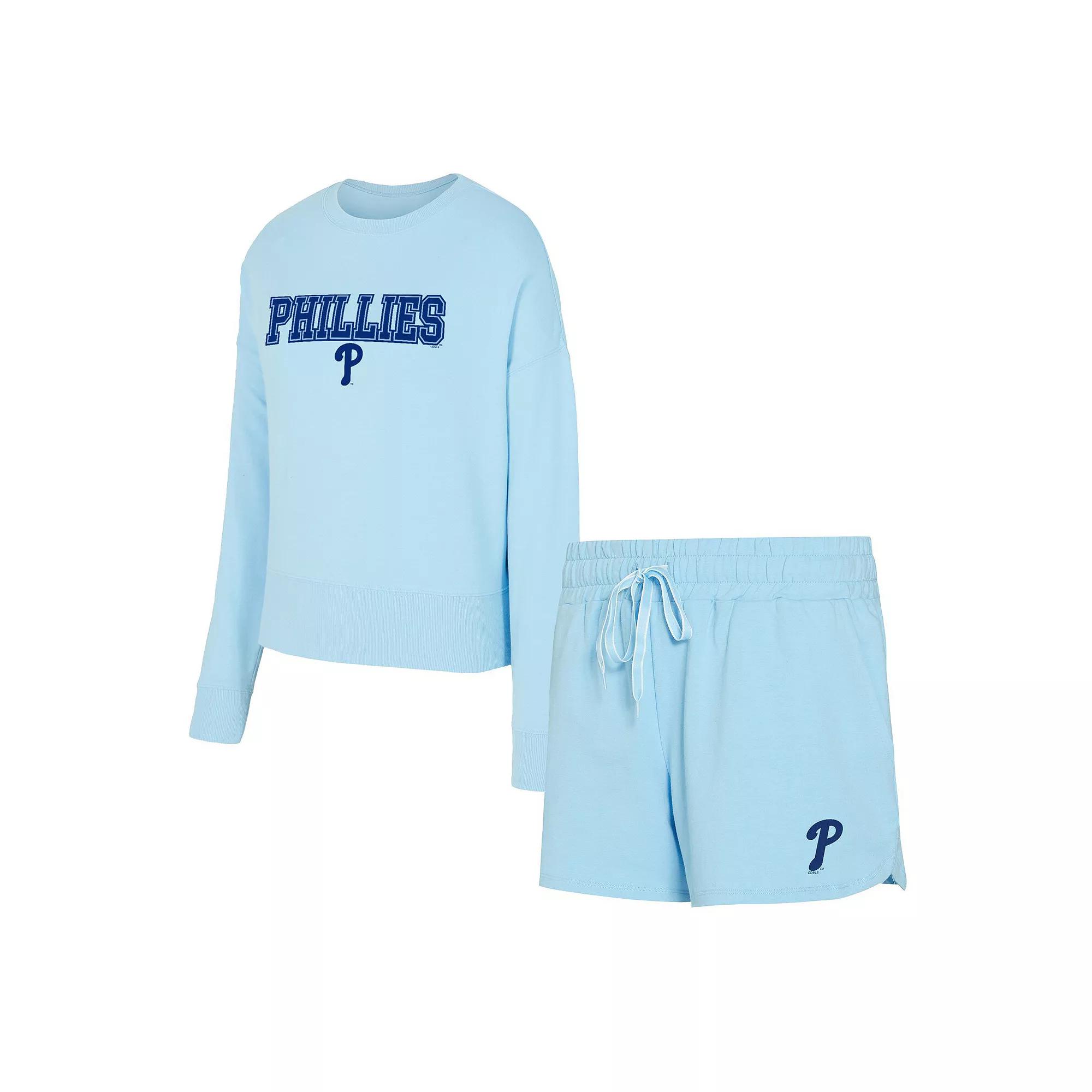 Women's Concepts Sport Light Blue Philadelphia Phillies Elevation Tri-Blend Long Sleeve T-Shirt & Shorts Set,  Product Image
