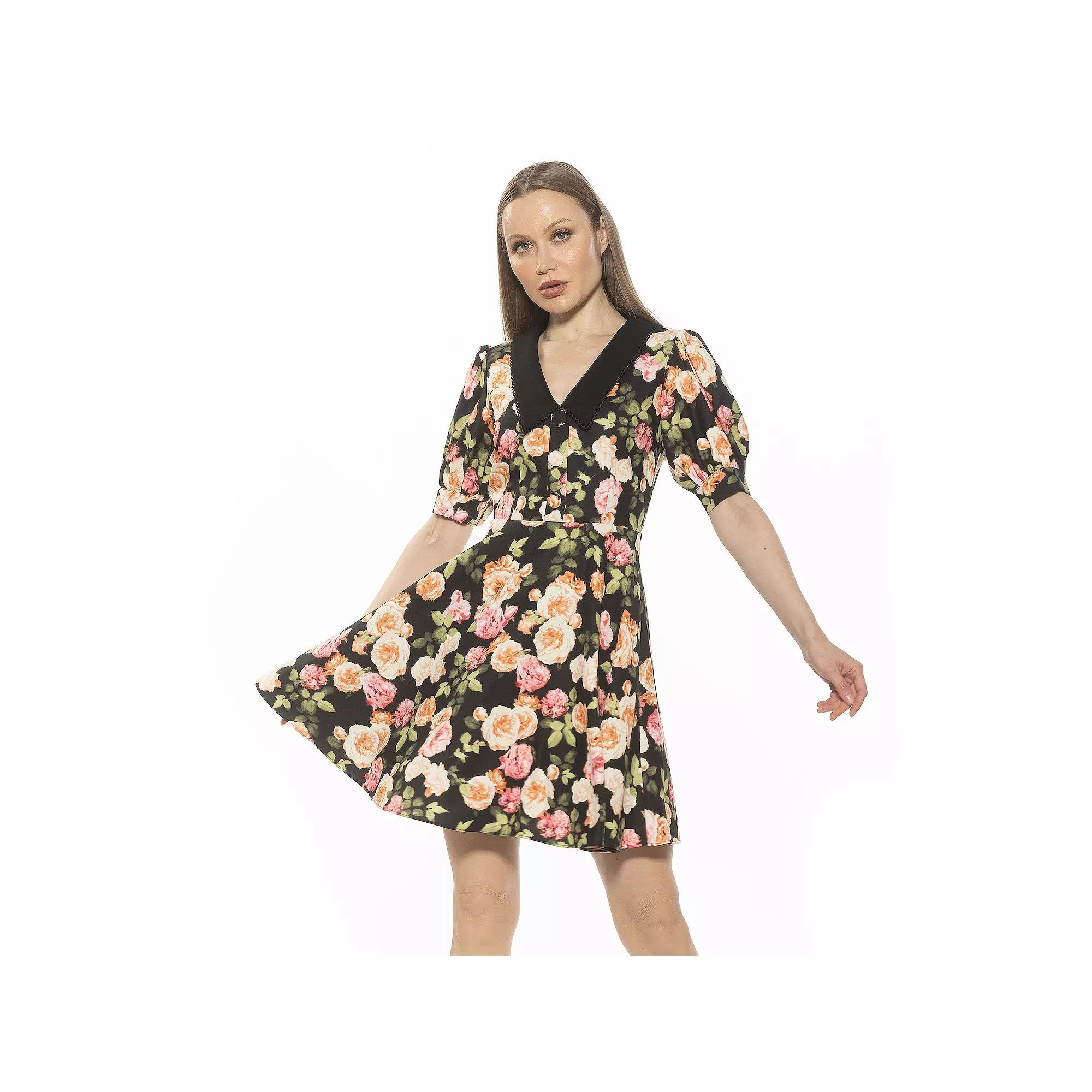 Women's ALEXIA ADMOR Carys Dropped Collar Puff Sleeve Fit And Flare Dress,  Product Image