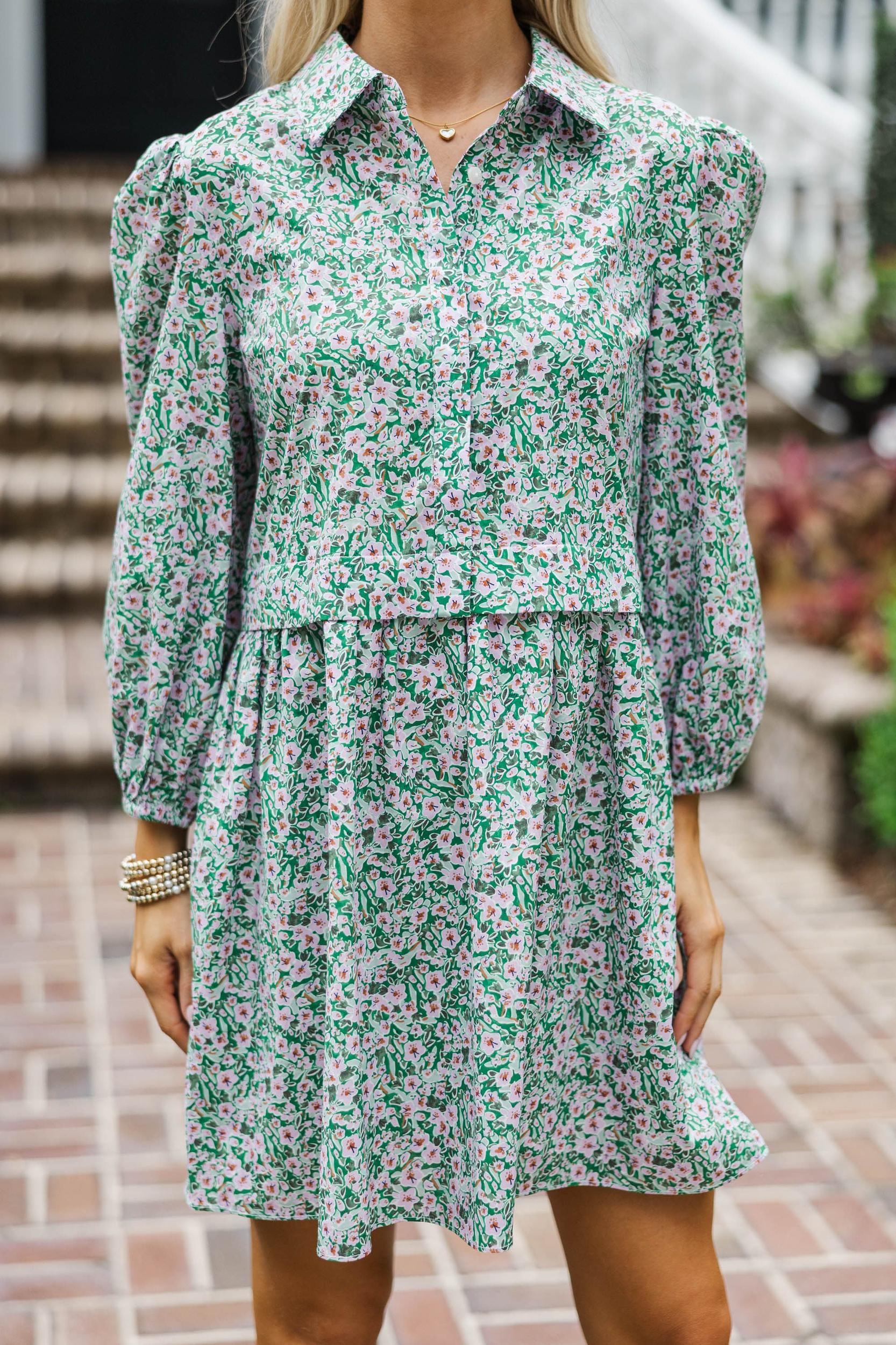 Thinking Of You Green Floral Shirt Dress Female Product Image