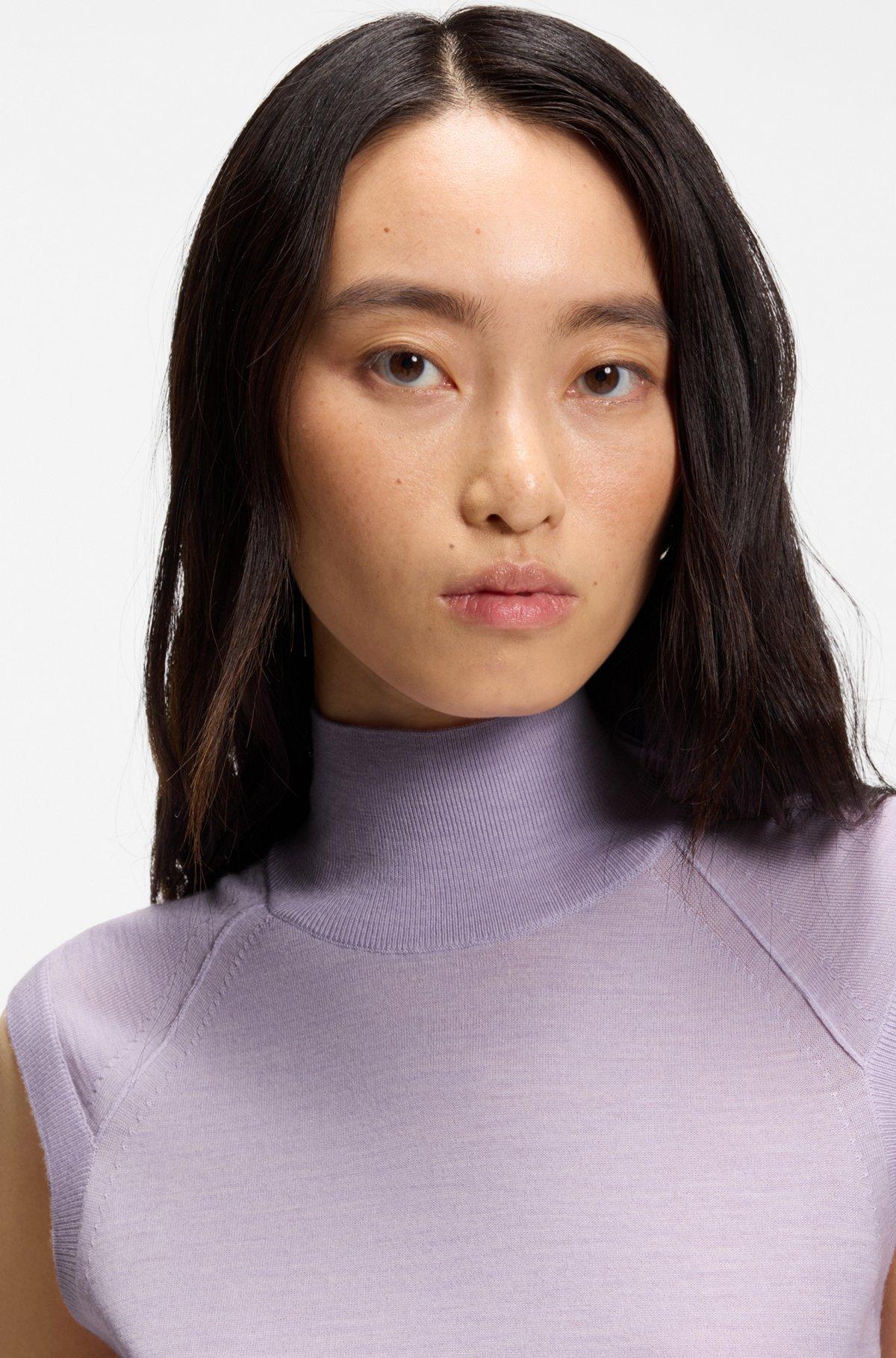 Sleeveless top in merino wool with mock neck Product Image