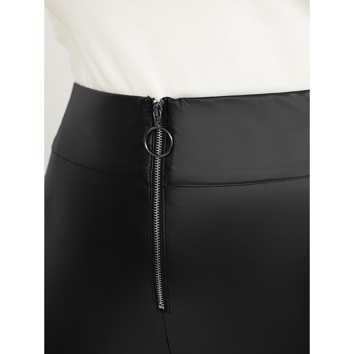 Plus Size PU Leather Wideband Waist Zipper Skinny Leggings Women Black Party Low stretch Skinny Mid Rise Going out Leggings BloomChic 18-20/2X Product Image