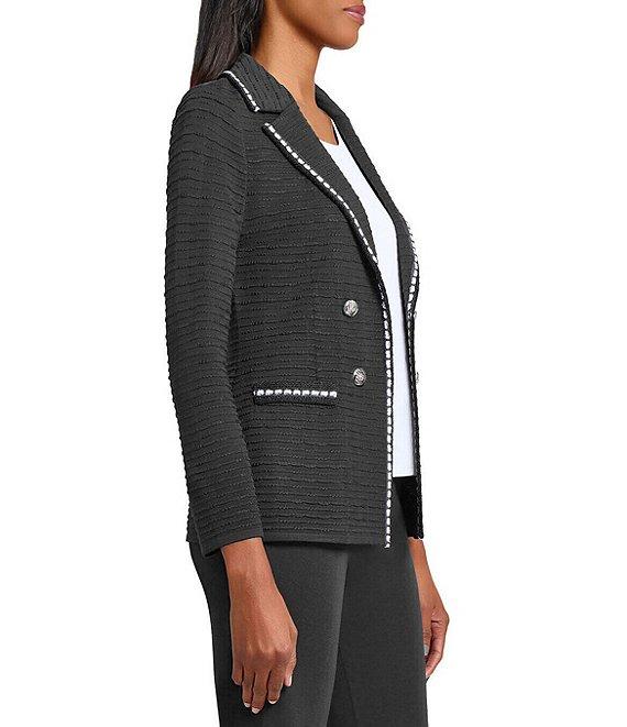 Ming Wang Textured Knit Contrast Trim Notch Lapel Long Sleeve Jacket Product Image