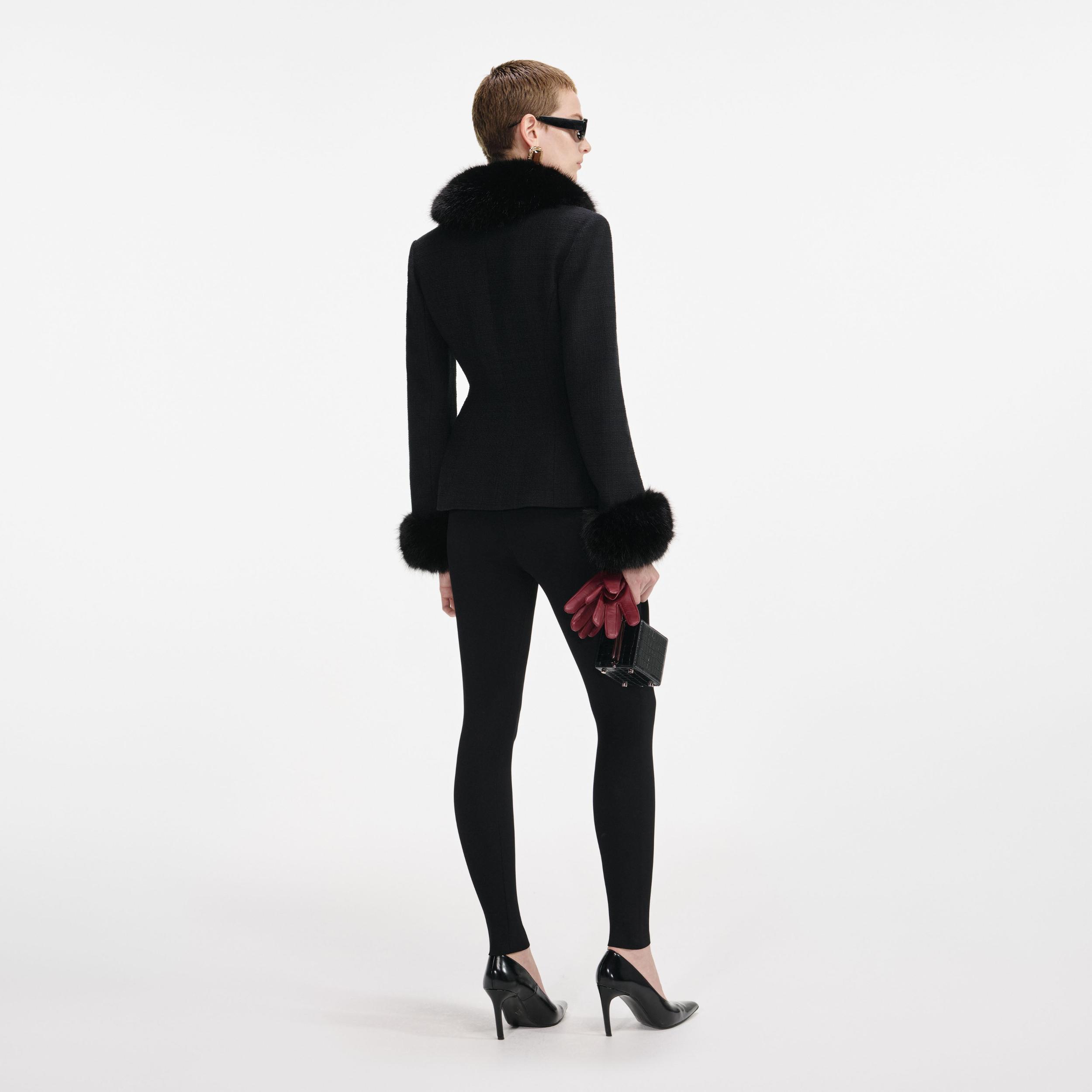 Black Tailored Boucle Fur Jacket Product Image