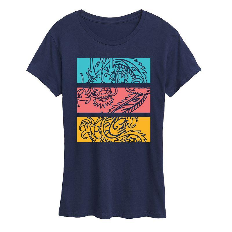 Women's Colorblock Dragon Graphic Tee,  Product Image