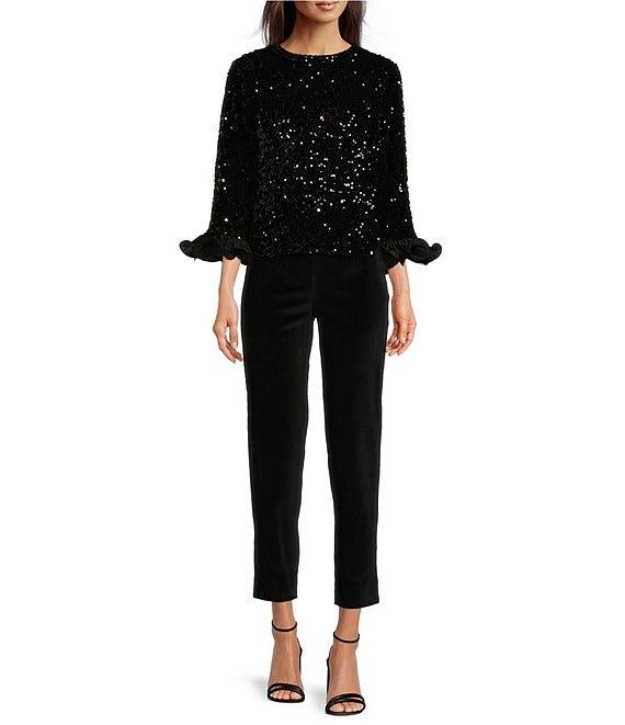 FRANCES VALENTINE Stretch Velvet Flat Front Cropped Pull On Pant Product Image