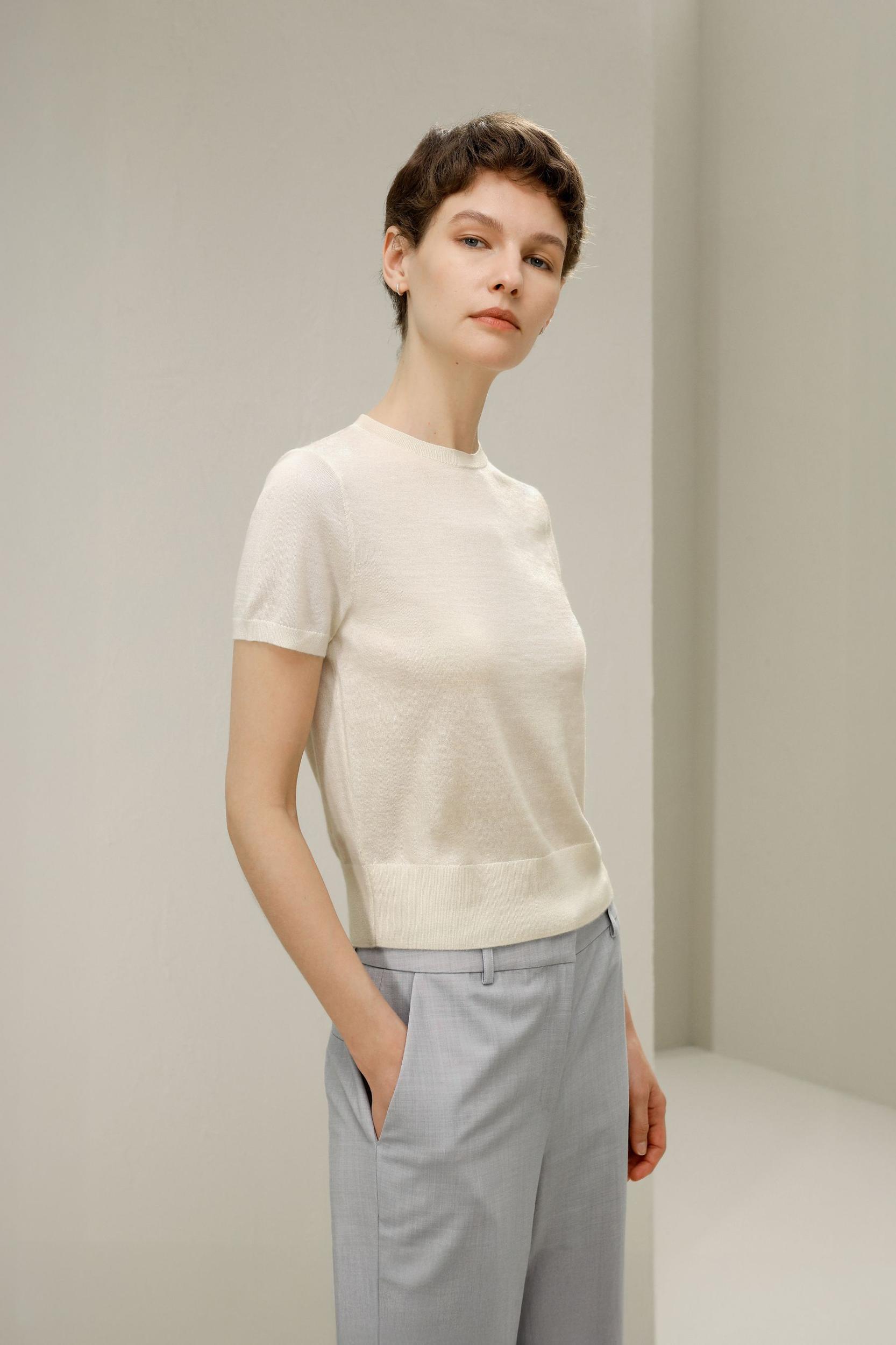 LILYSILK Short Sleeve Cashmere Jumper for Women Black 100% A-Grade Cashmere Soft Round Neck T-Shirt M Product Image