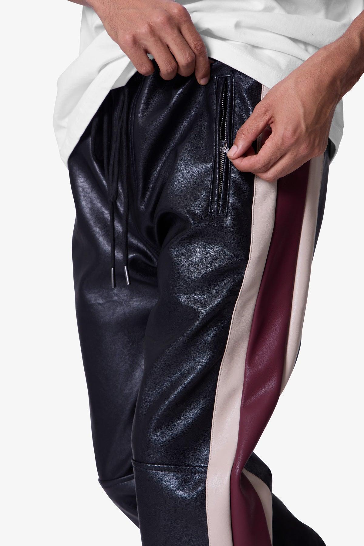 Leather Striped Pants - Black Product Image
