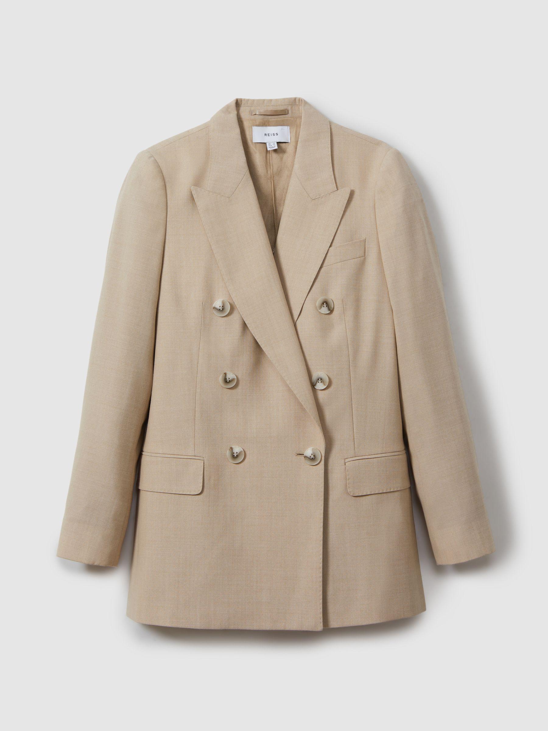 Wool Double Breasted Suit Blazer in Neutral Product Image