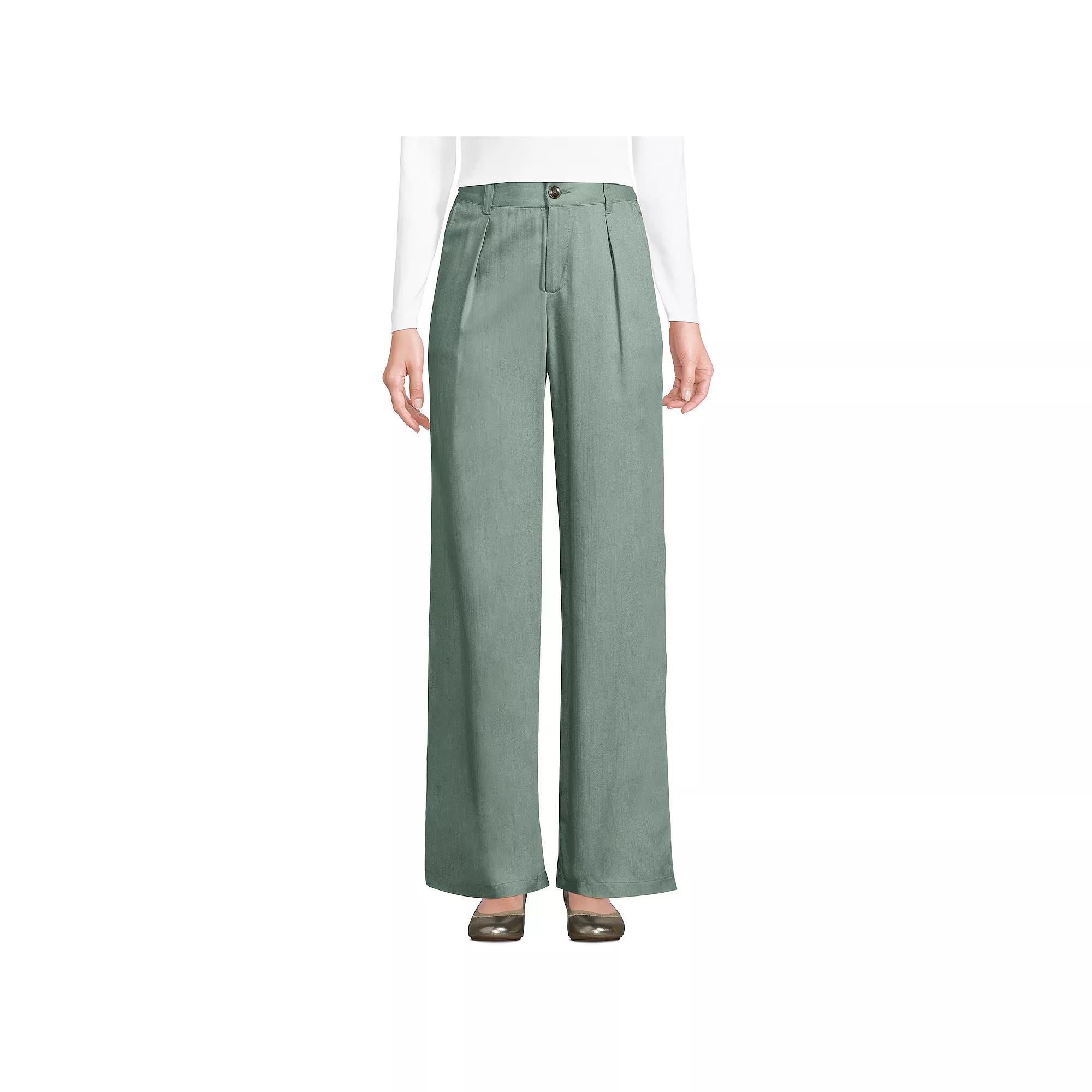 Women's Lands' End High Rise Pleated Wide Leg Pants, Size: 14, Lily  Green Product Image
