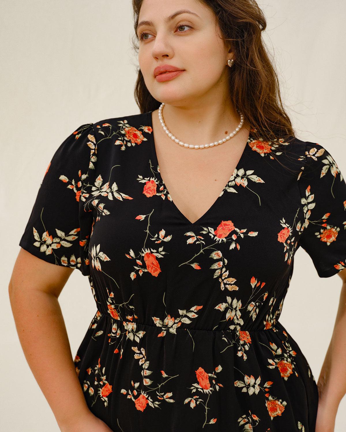 Black Floral Plus Size Maxi Dress Product Image