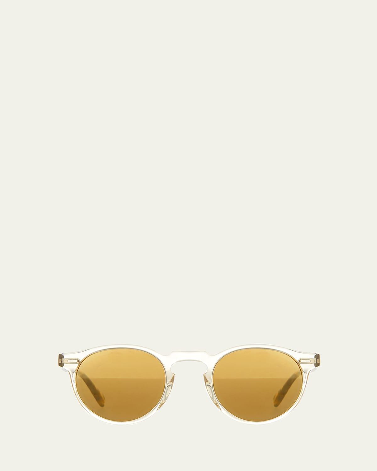 Gregory Peck Round Plastic Sunglasses, Clear/Tortoise Product Image