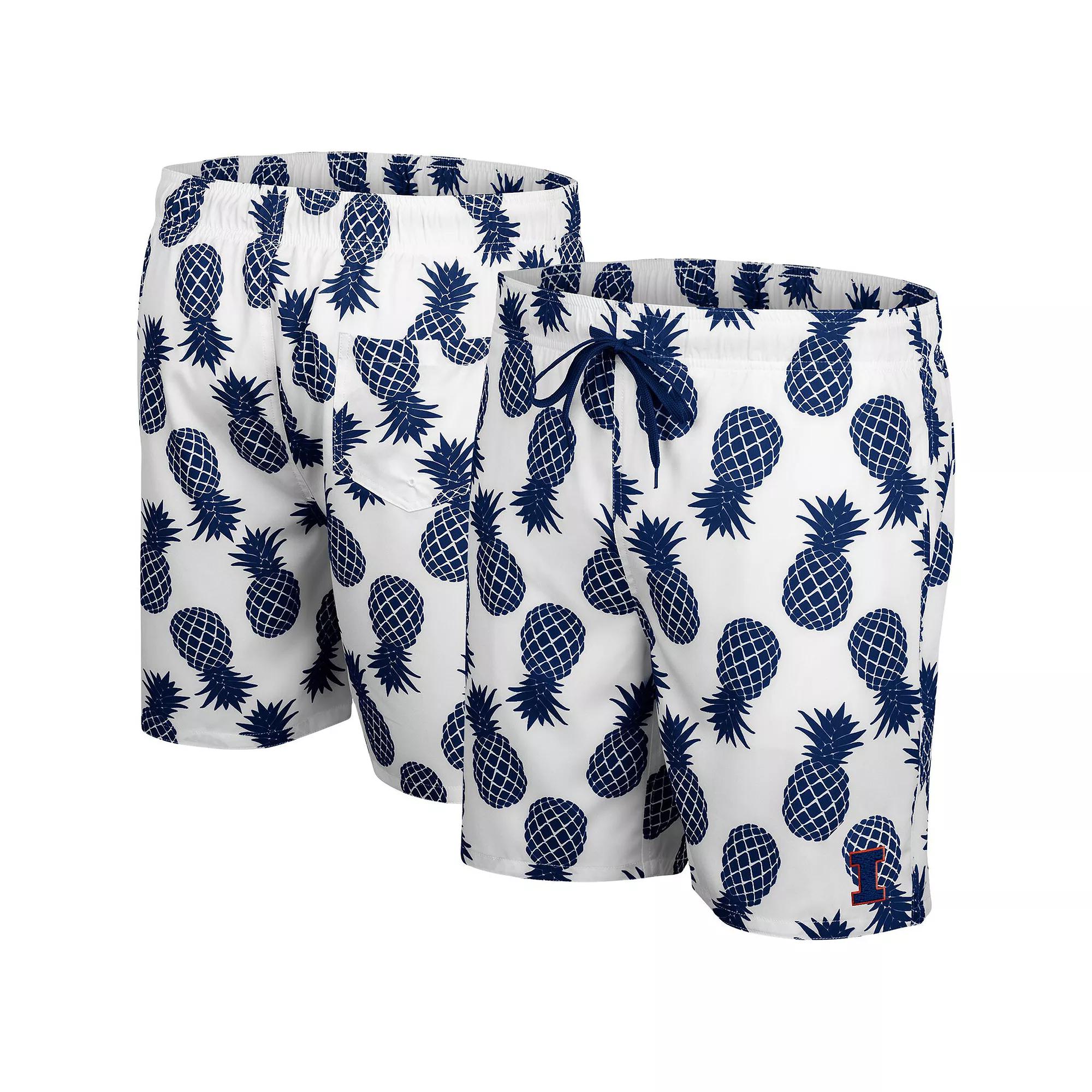 Men's Colosseum White Illinois Fighting Illini Pineapples Swim Shorts, Size: Medium Product Image