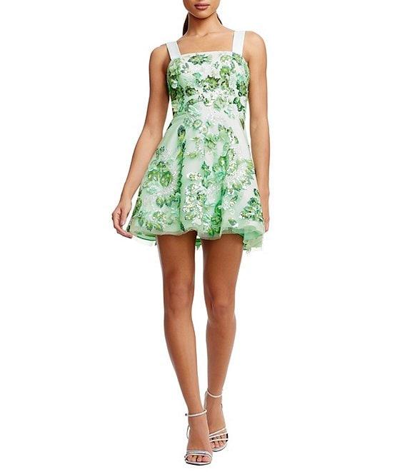Dress the Population Aurelia Sequin Floral Square Neck Sleeveless A-Line Mini Dress Product Image