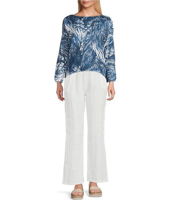 M Made in Italy Printed Boat Neck Long Sleeve Knit Top Product Image