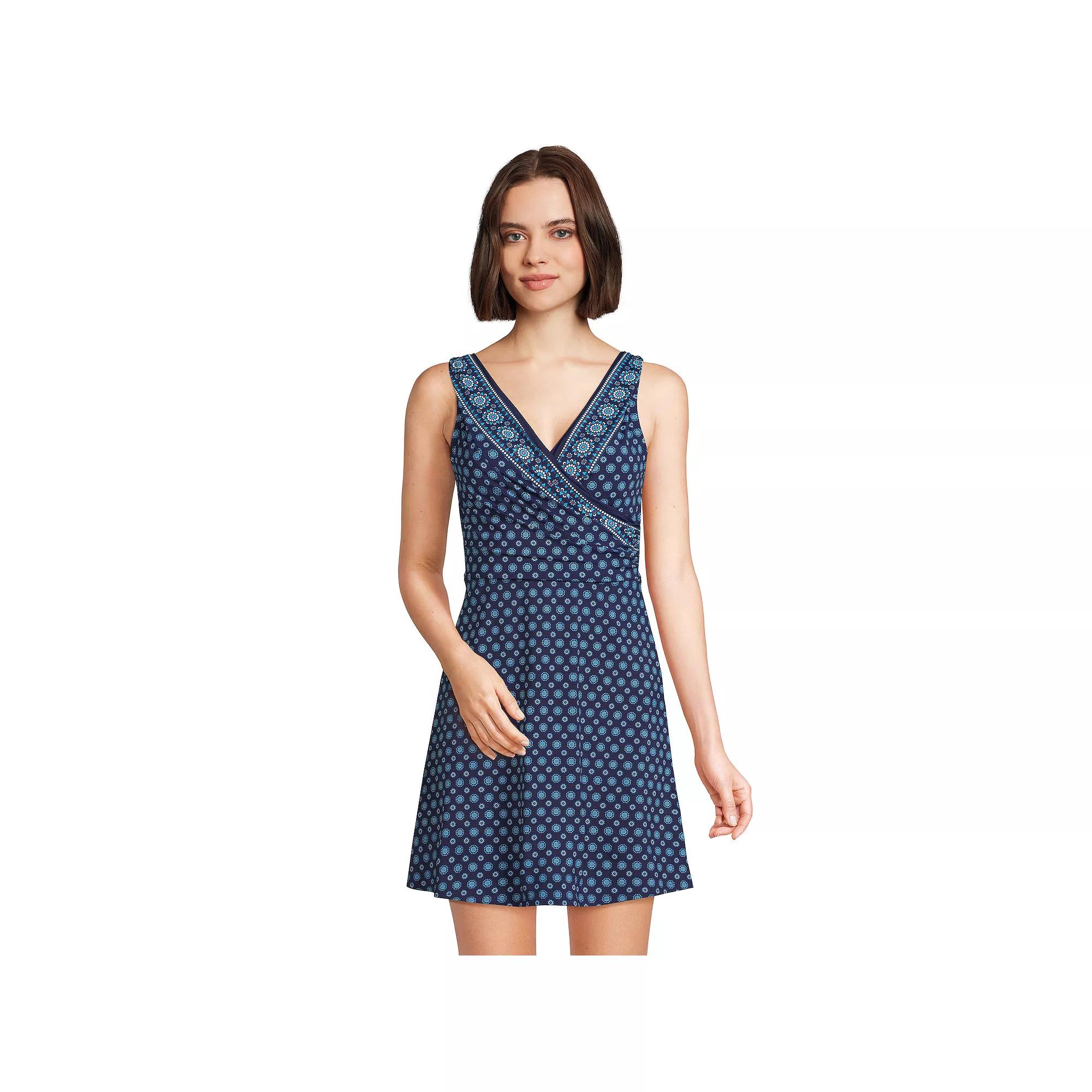 Women's Lands' End Tummy Control Surplice Faux-Wrap One-Piece Swim Dress,  Product Image