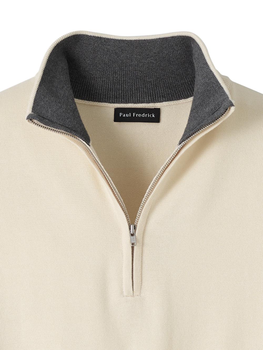 Supima Cotton Quarter Zip Mock Neck Sweater - Ivory Product Image