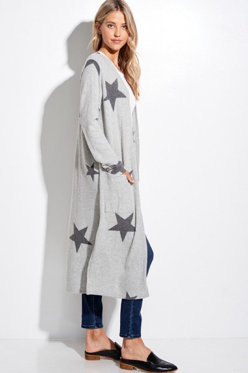 Star Print Brushed Long Cardigan Product Image