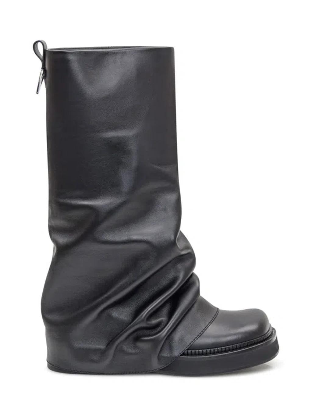 ATTICO Robin Layered Leather Knee Boots In Black Product Image