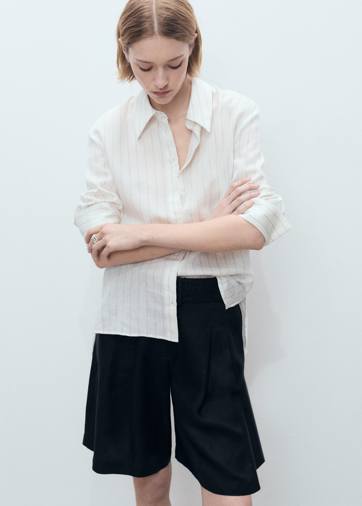 Belt linen-blend Bermuda shorts - Women | MANGO USA Product Image