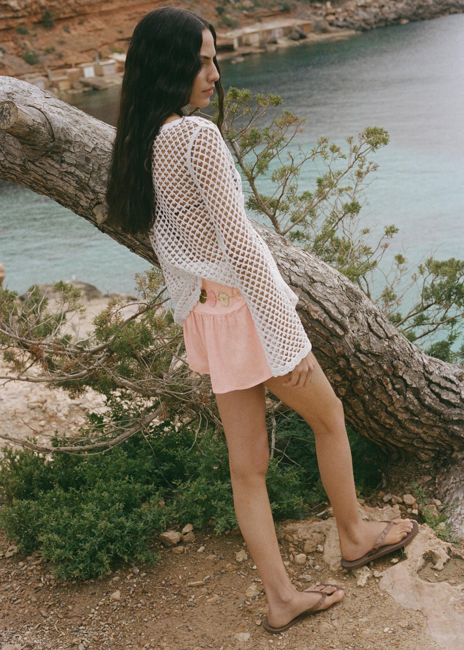 Linen shorts with draped waist - Women | MANGO USA Product Image