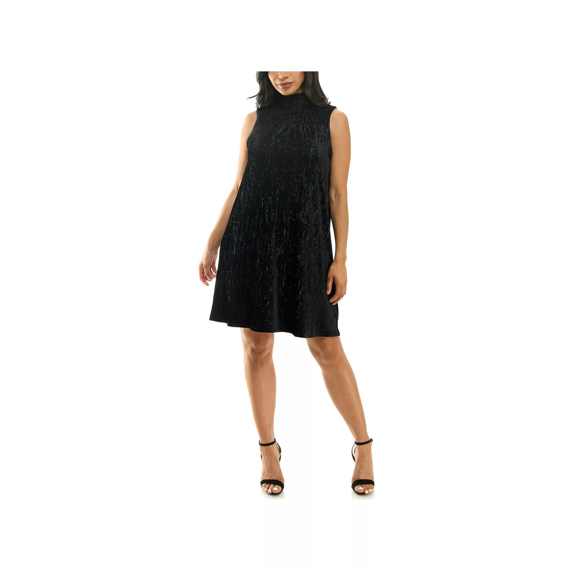 Women's Nina Leonard Smocked Shift Dress, Size: Small, Black Product Image