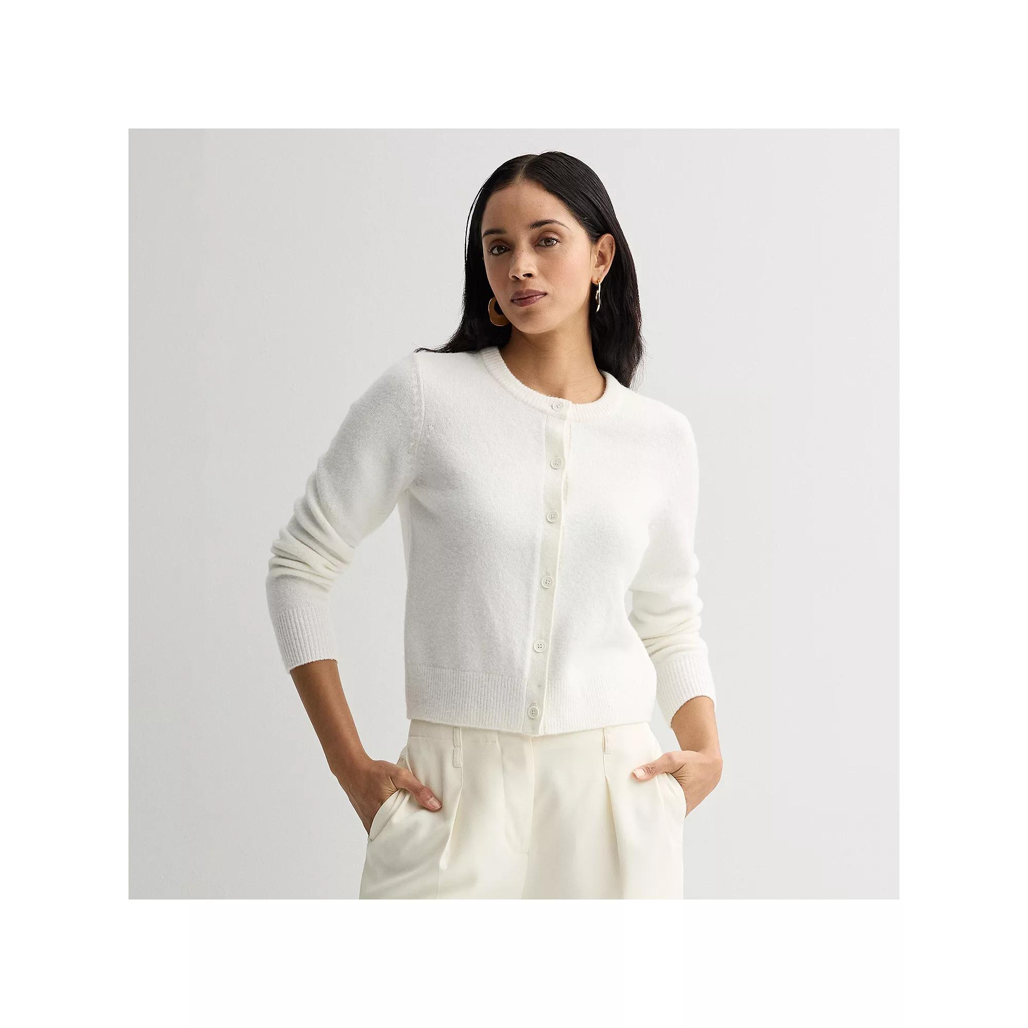 Women's Nine West Button Front Crewneck Sweater, Size: XL, Daisy Dew Product Image