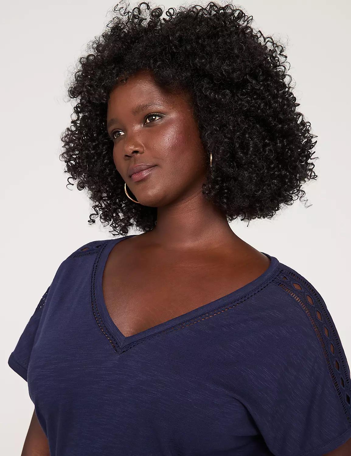 V-Neck Crochet-Trim Tee Product Image