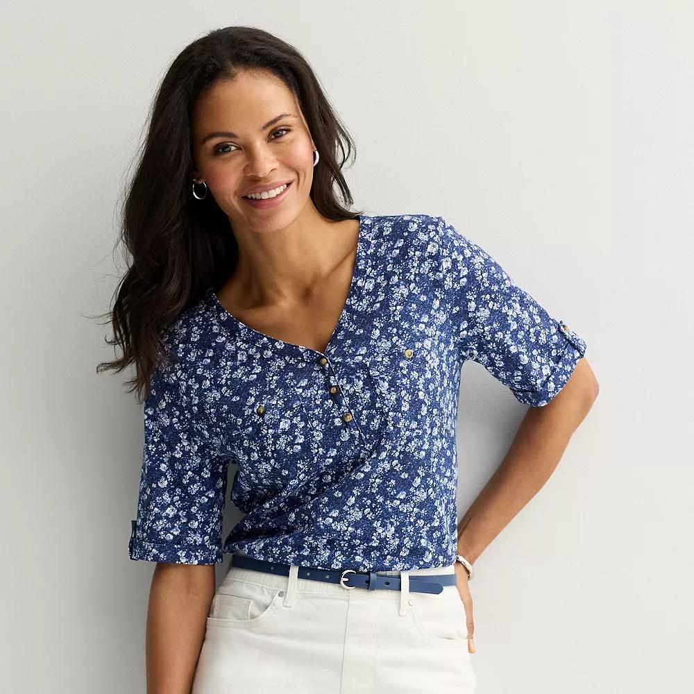 Women's Croft & Barrow® Elbow Sleeve Utility Henley Top,  Product Image