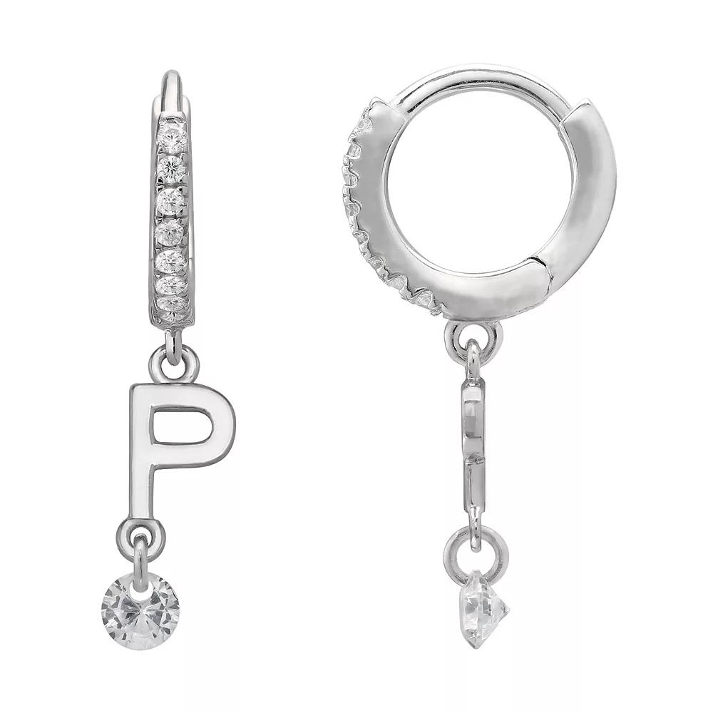 PRIMROSE Sterling Silver Initial Huggie Hoop Drop Earrings, Women's, Sterling Silver U Product Image