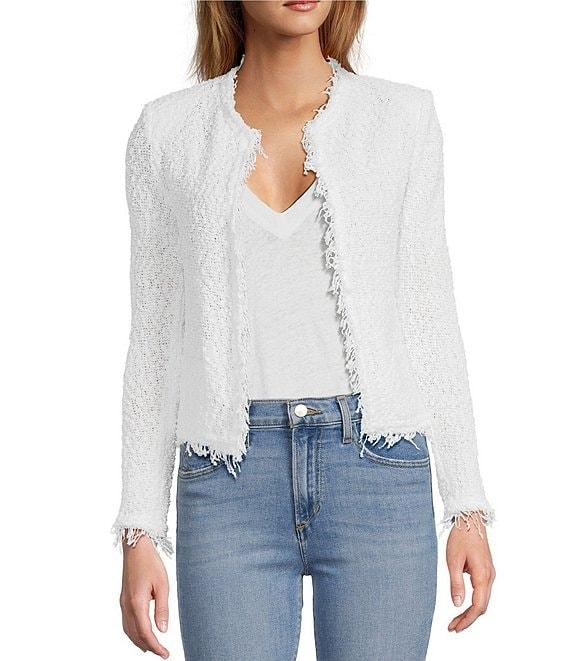 IRO Shavani Boucle Knit Fringed Edge Trim Long Sleeve Open-Front Jacket Product Image
