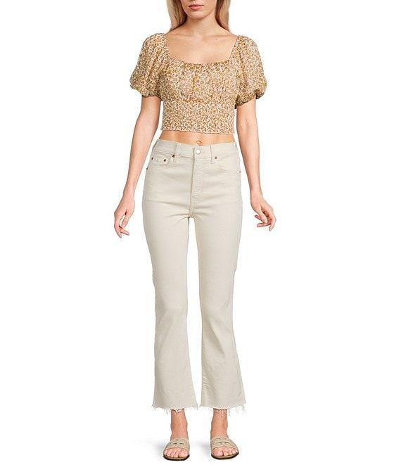 Dee Elly Short Sleeve Ditsy Floral Print Coordinating Crop Top Product Image