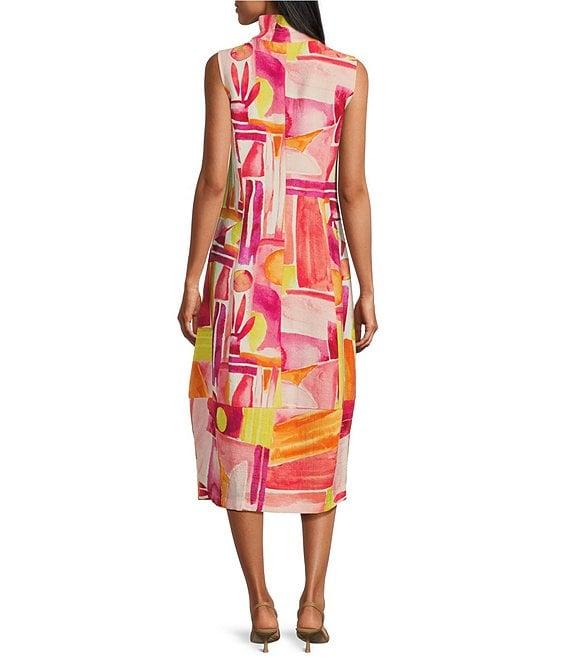 IC Collection Abstract Geo Print High Wire Collar Sleeveless Print Midi Dress Product Image