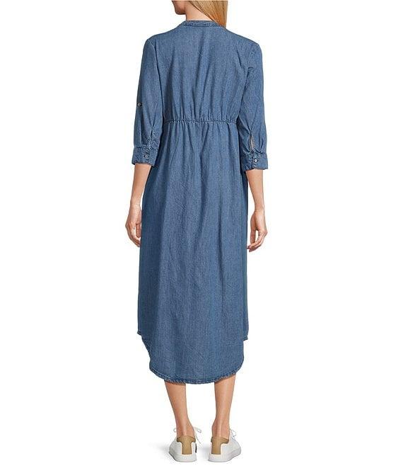 Westbound Petite Size 3/4 Rolled Sleeve Y-Neck Button-Front Maxi Shirt Dress Product Image