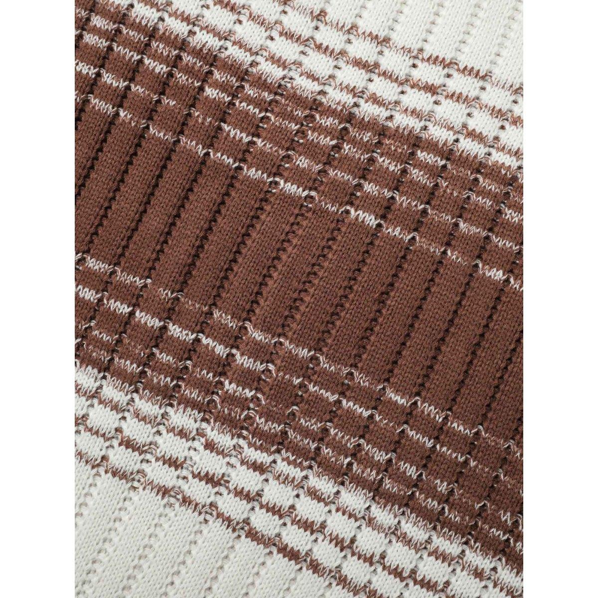 Plus Size Contrast Textured Crew Neck Pullover Browncoffeecolor Women Casual Loose Long Sleeve Round Neck Everyday Pullovers BloomChic 22-24/3X Product Image