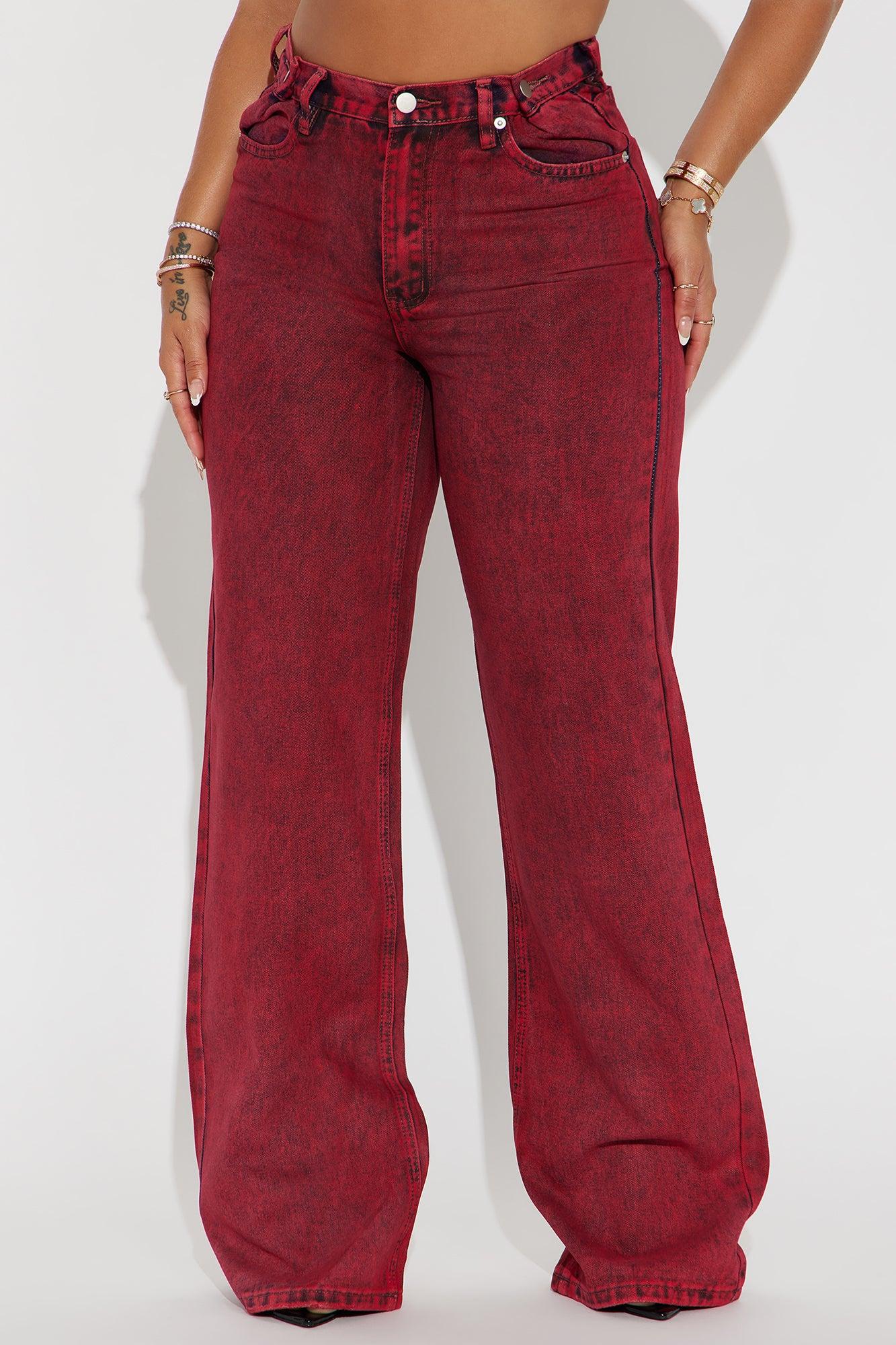 Red Hot Coated Wide Leg Jeans - Red Product Image