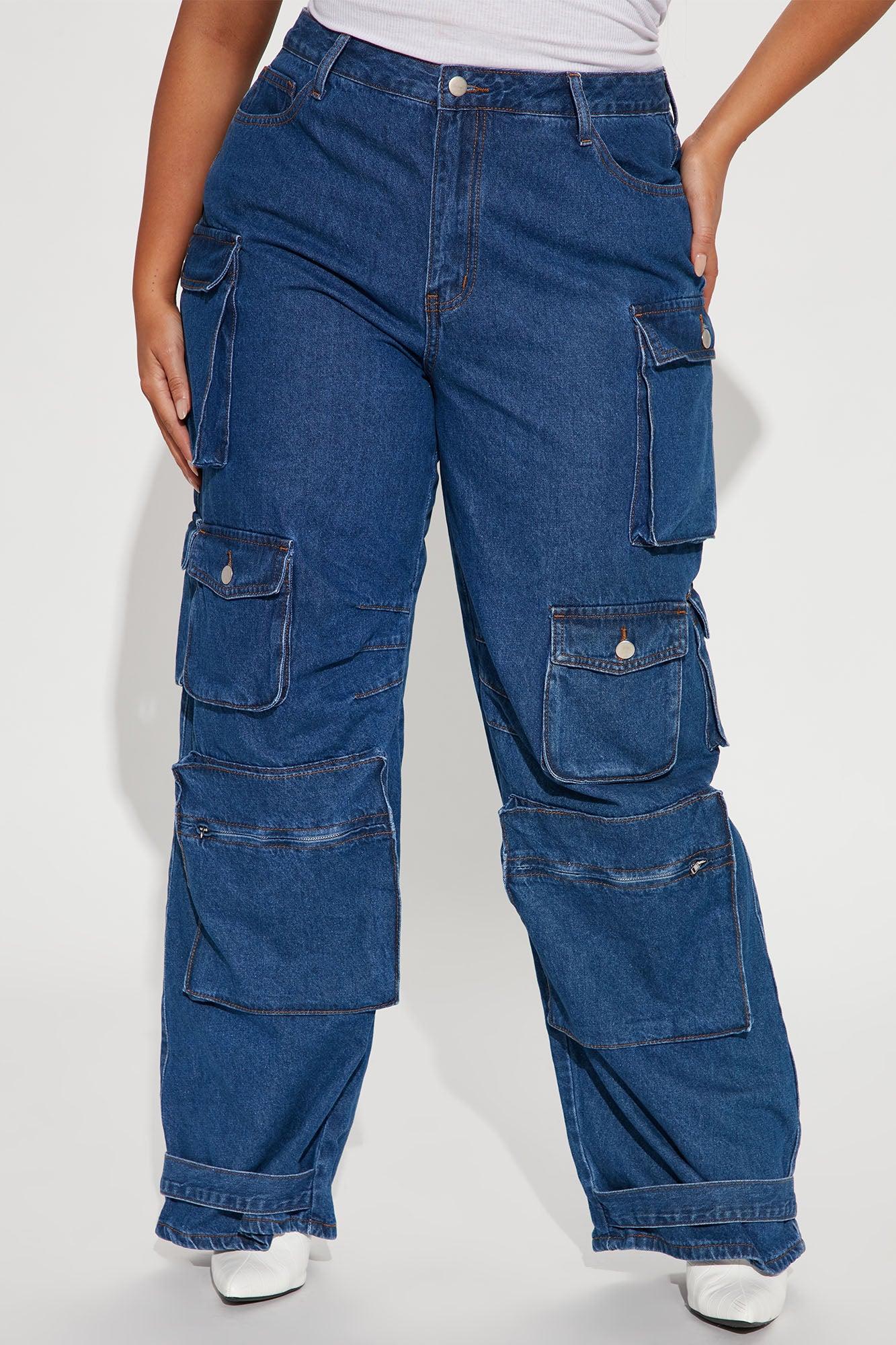 Billie Low Slung Cargo Jeans - Medium Wash Product Image